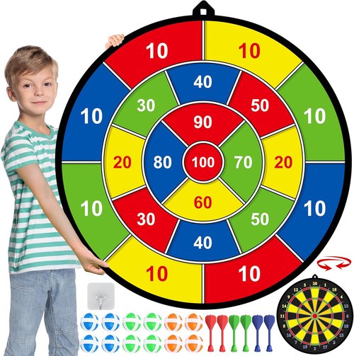 Large Dart Board - Double-Sided Kids Dart Board with Sticky Balls | Fun Indoor/Outdoor Game for Ages 3-12