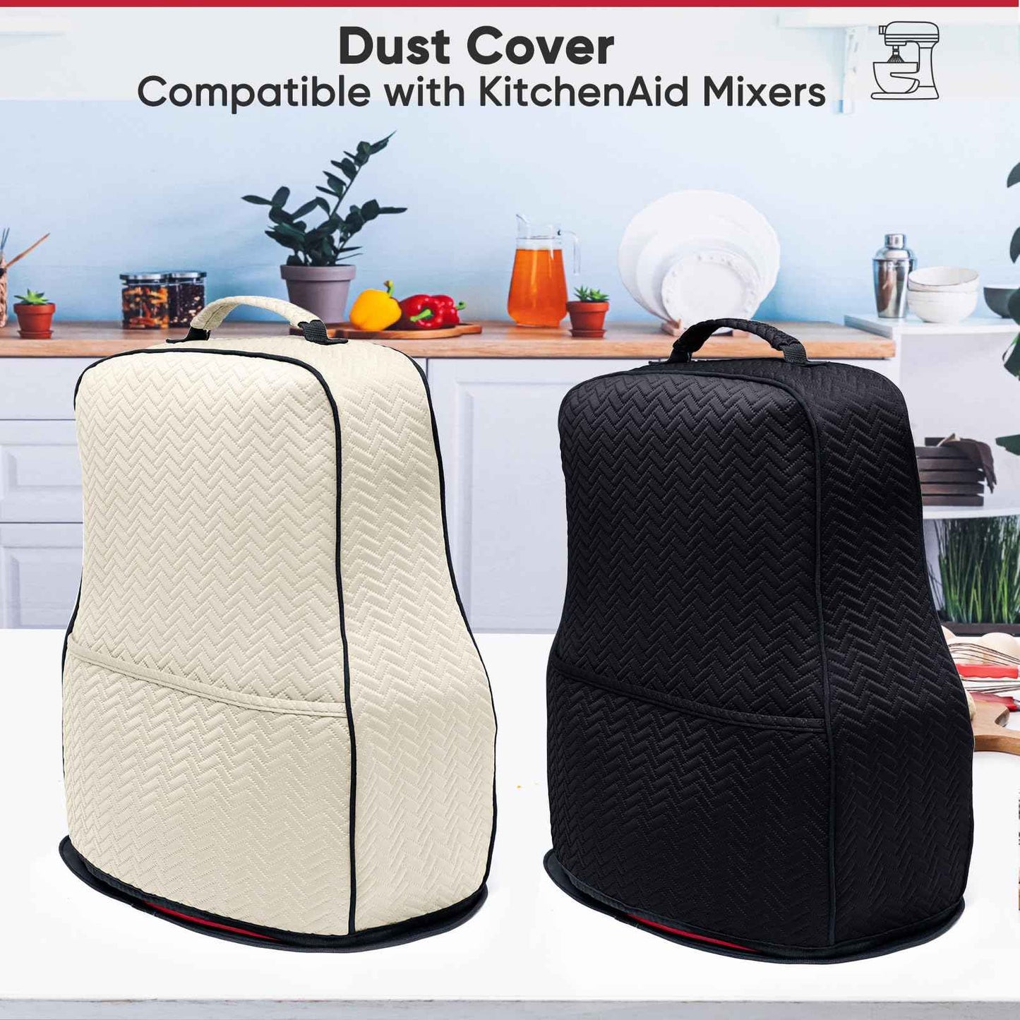 BAGSPRITE Stretchy Stand Mixer Cover with Appliance Slider– Washable Applicance Cover Compatible with KitchenAid Mixer 6/7/8 Quart – Dust Cover with Pockets for KitchenAid Accessories and Attachments