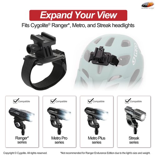 Cygolite Helmet Mount Kit for Ranger, Expilion, Metro, Streak Series Bike Lights, Black, Compact (HLMT-DCV12)