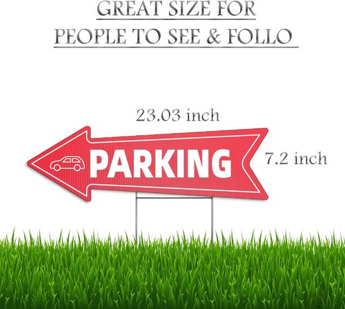Directional Parking Signs by [Brand Name] - 10 Pack Large 23 x 7.2 Inch Durable Red & White Yard Signs with Arrows