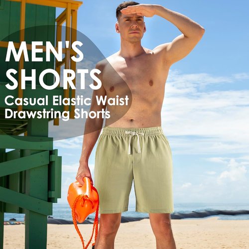 Lkrhzevg Men's Casual Beach Shorts - Elastic Waist & Drawstring with Pockets | Perfect for Outdoor Activities