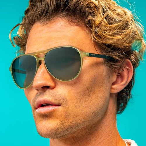 Goodr Buzzed On The Tower Polarized Aviator Sunglasses - Green Gradient Lens, UV400 Protection, Large Size