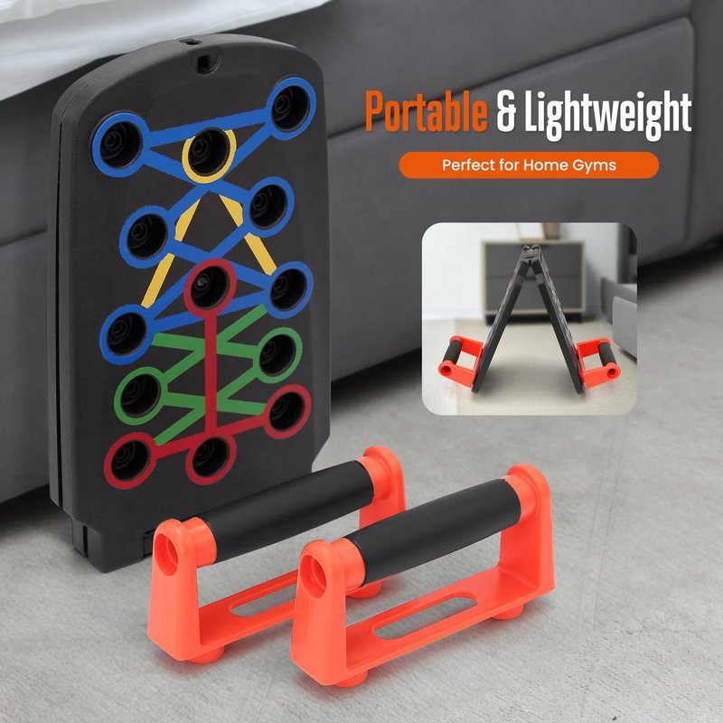 SQUATZ Portable Push Up Board - Bars Includes 5 Resistance Bands, Bag, and Pilates Rod - Work Out Equipment for Home Gym for Full Body - Strength Training Equipment Handles - Capacity 661 LBS