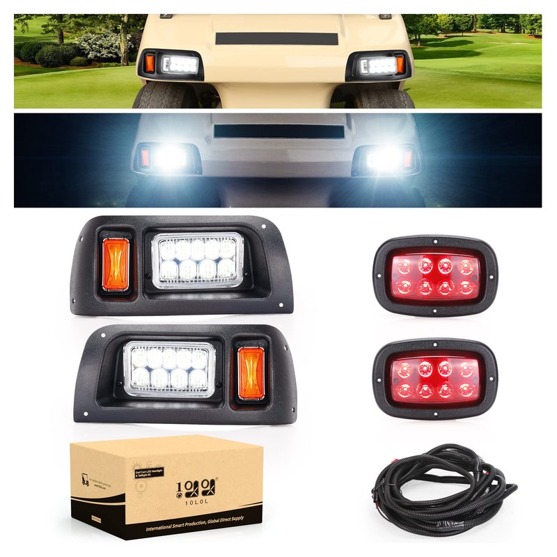 10L0L Golf Cart Headlight and Tail Light Kit for Club Car DS 1993 Up Gas & Electric,12 Volt Input Street Legal DS Light Kit
