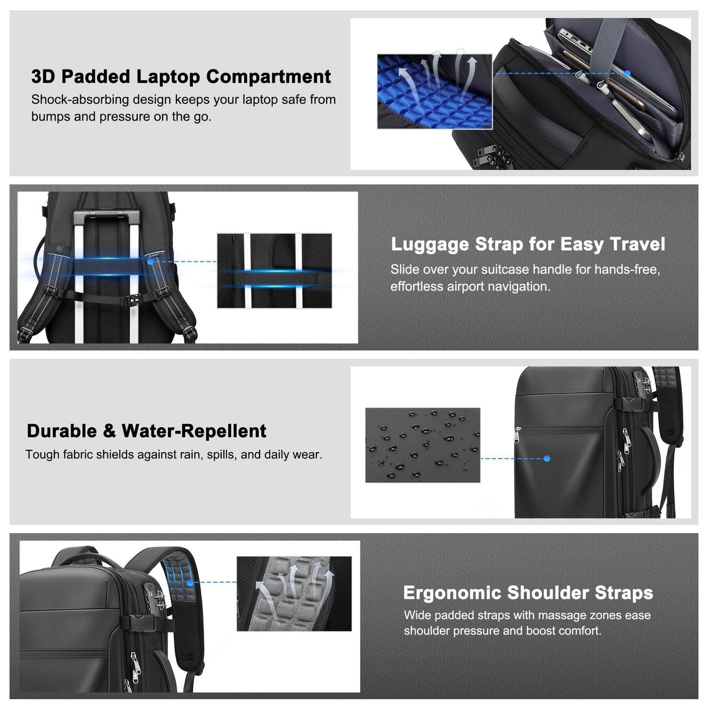 POSO P Vacuum Backpack Travel, 60L Expandable Vacuum Seal Compression Vacpack Back pack with Pump, Backpack with Vacuum System Water-Resistant Business Carry-On Vacuum Travel Backpack for Men
