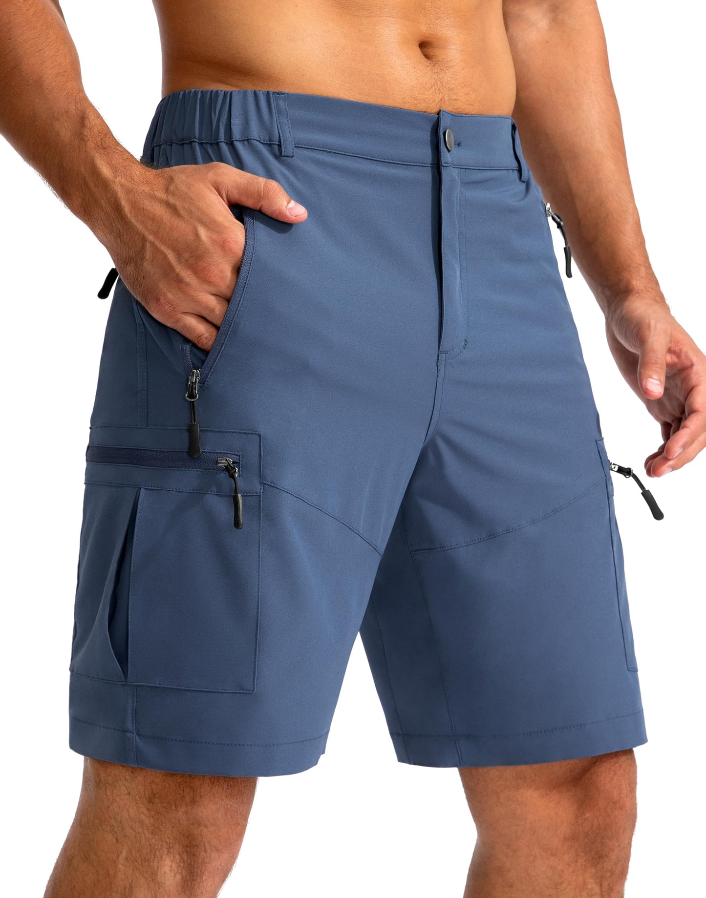 Pudolla Men's Hiking Cargo Shorts 9" Lightweight Outdoor Work Shorts for Men Travel Golf Camping Casual with 5 Zipper Pockets(Dark Navy Small)