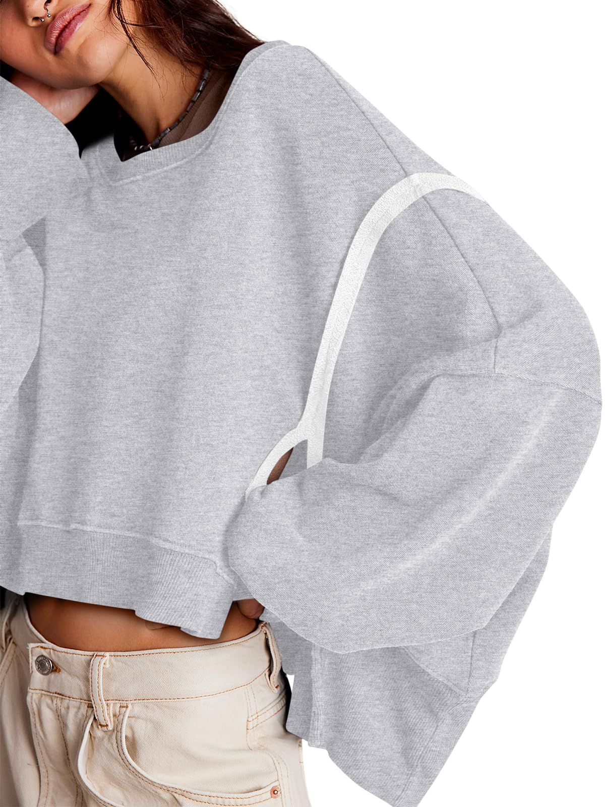 Zwurew Womens Casual Sweatshirt Loose Tee Top Pullover Crop shirts