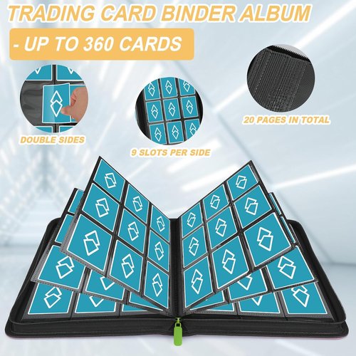 GERMUN Trading Card Binder - 9 Pocket Premium Card Holder for 360 Cards | Double-Sided Album in Grass Green