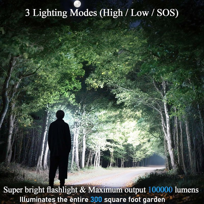 Voylite Rechargeable Flashlights High Lumens - 100000 LM, 5000mAh Battery with LCD Display, 3 Modes, Zoomable & IP67 Waterproof - for Camping, Dog Walking, Emergencies