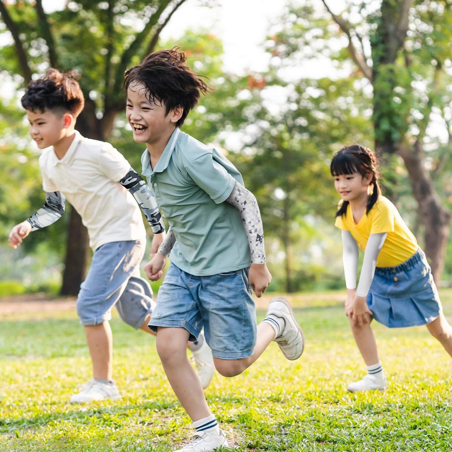 Mlurcu Baseball Arm Sleeves for Kids - 5 Pairs UV Sun Protection Cooling Sleeves for Outdoor Sports