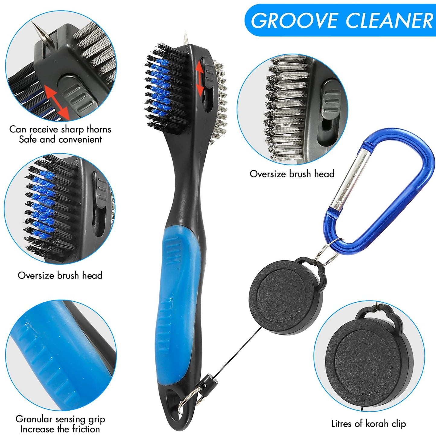 sprookber Golf Accessories Set - PRO Retractable Golf Club Brush, Microfiber Waffle Pattern Golf Towel, Golf Divot Repair Tool, Golf Ball Marker - Golf Club Cleaning Kit, Golf Accessories for Men