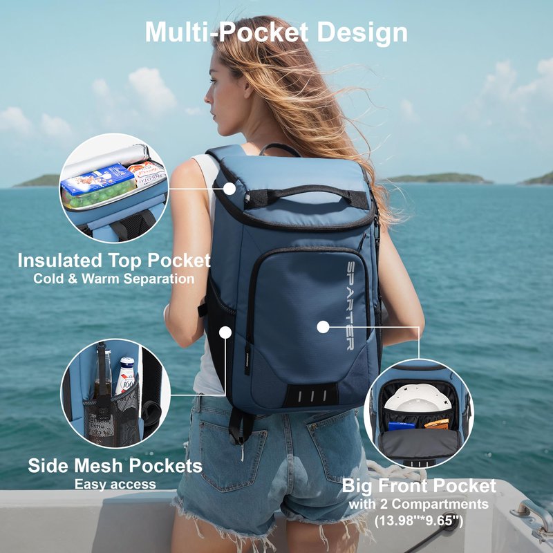 SPARTER Backpack Cooler Insulated Leak Proof 33 Cans, 2 Insulated Compartments Thermal Bag, Portable Lightweight Beach Travel Camping Lunch Backpack for Men and Women