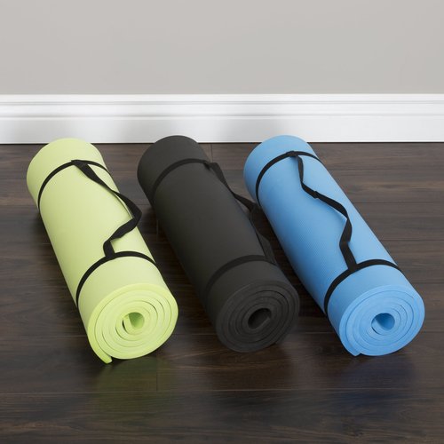Extra Thick Yoga Mat- Non Slip Comfort Foam, Durable Exercise Mat For Fitness, Pilates and Workout With Carrying Strap By Wakeman Fitness (Green)