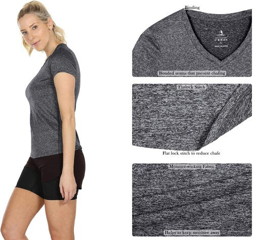 Icyzone Workout Shirts - Women's V-Neck Yoga Tops for Running & Fitness | Short Sleeve Activewear