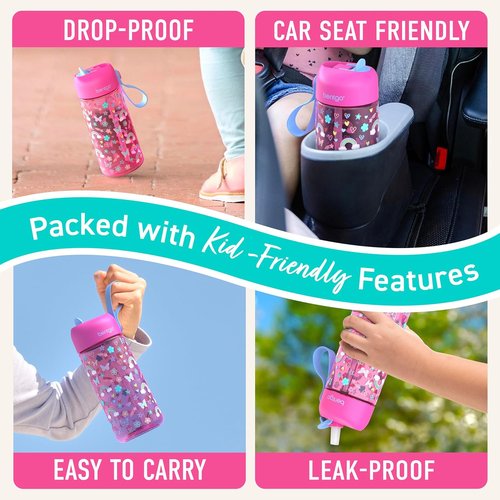 Bentgo Kids Water Bottle - Leak-Proof 15 oz Tritan BPA-Free Cup | Durable & Dishwasher Safe for Ages 3+ (Rainbows & Butterflies)
