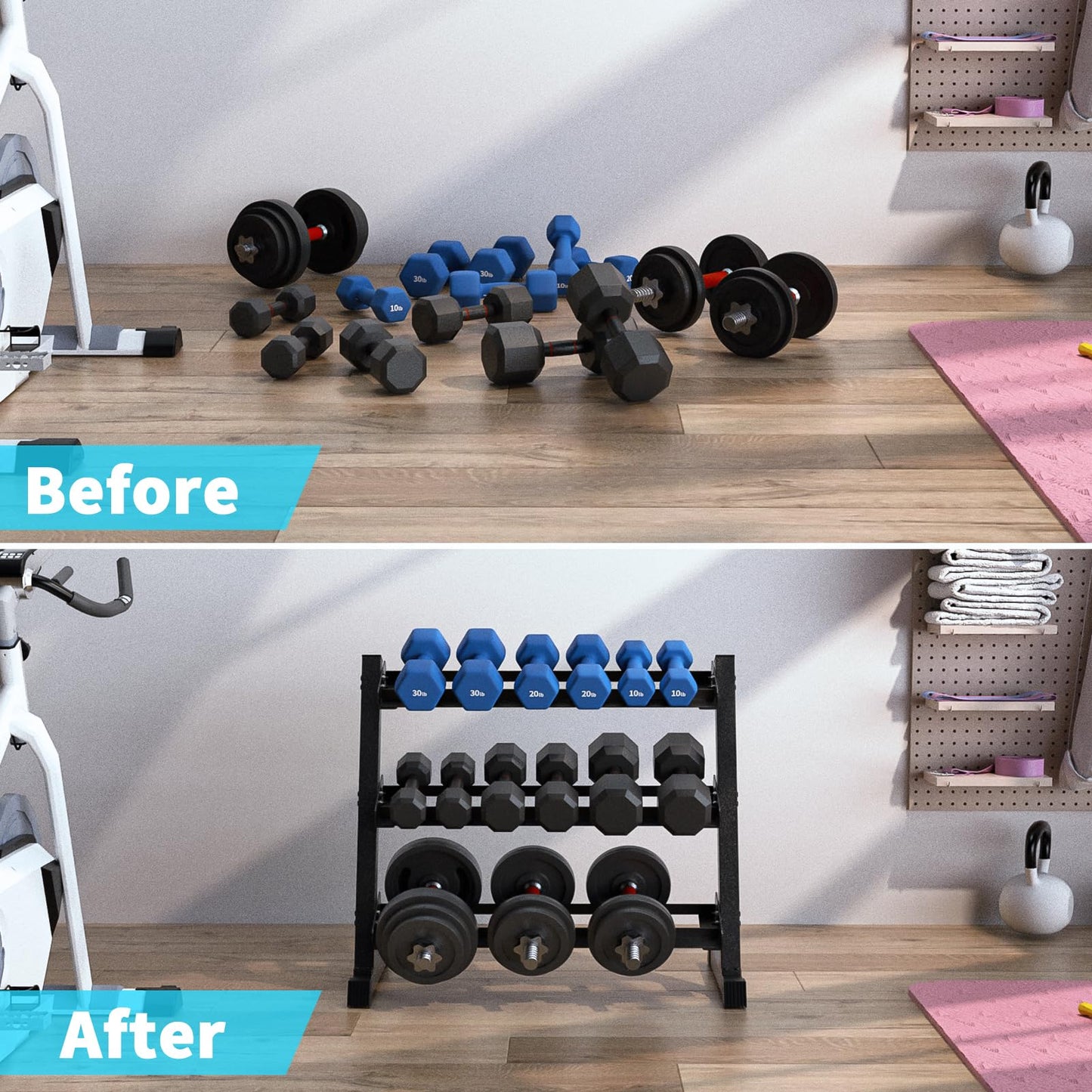 KHAMAL Dumbbell Rack Stand Only - 3-Tier Weight Rack Heavy Duty Dumbbell Stand Space-Saving For Home Gym Organization, Dumbbell, Barbell, Up To 1200LBS