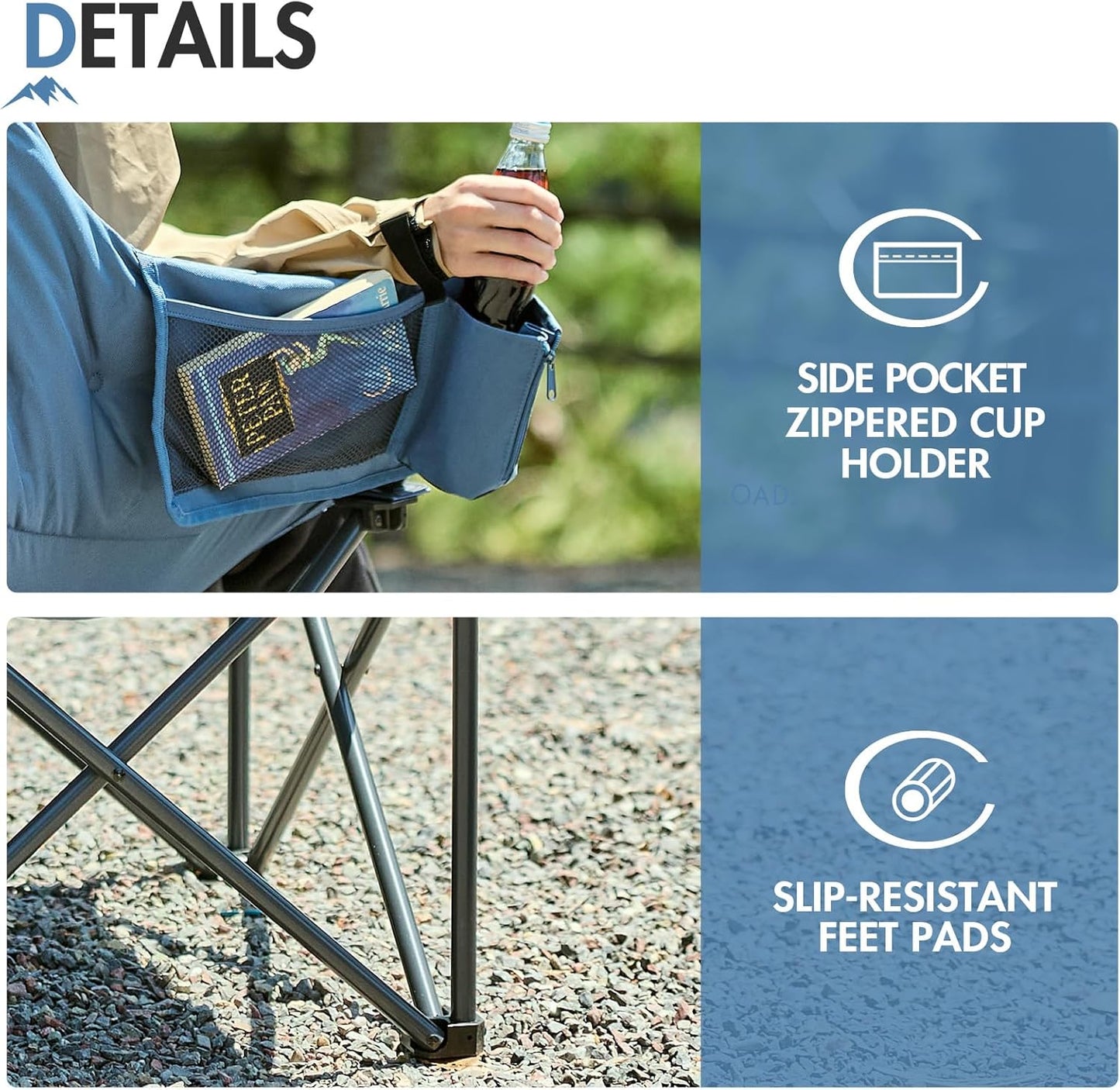 Portal Oversized Padded Camping Chair - Heavy-Duty Folding Design with Cup Holder & Side Pocket, Supports 350 lbs | Blue