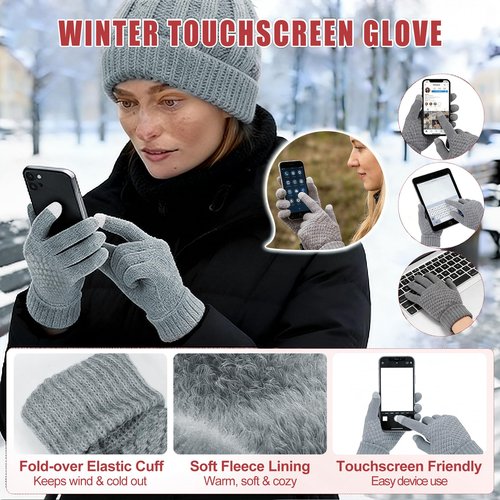 12 Pcs Women’s Winter Set– Beanie Hat Neck Warmer Touchscreen Gloves Earmuffs, Warm & Comfort Cold Weather Gifts for Women