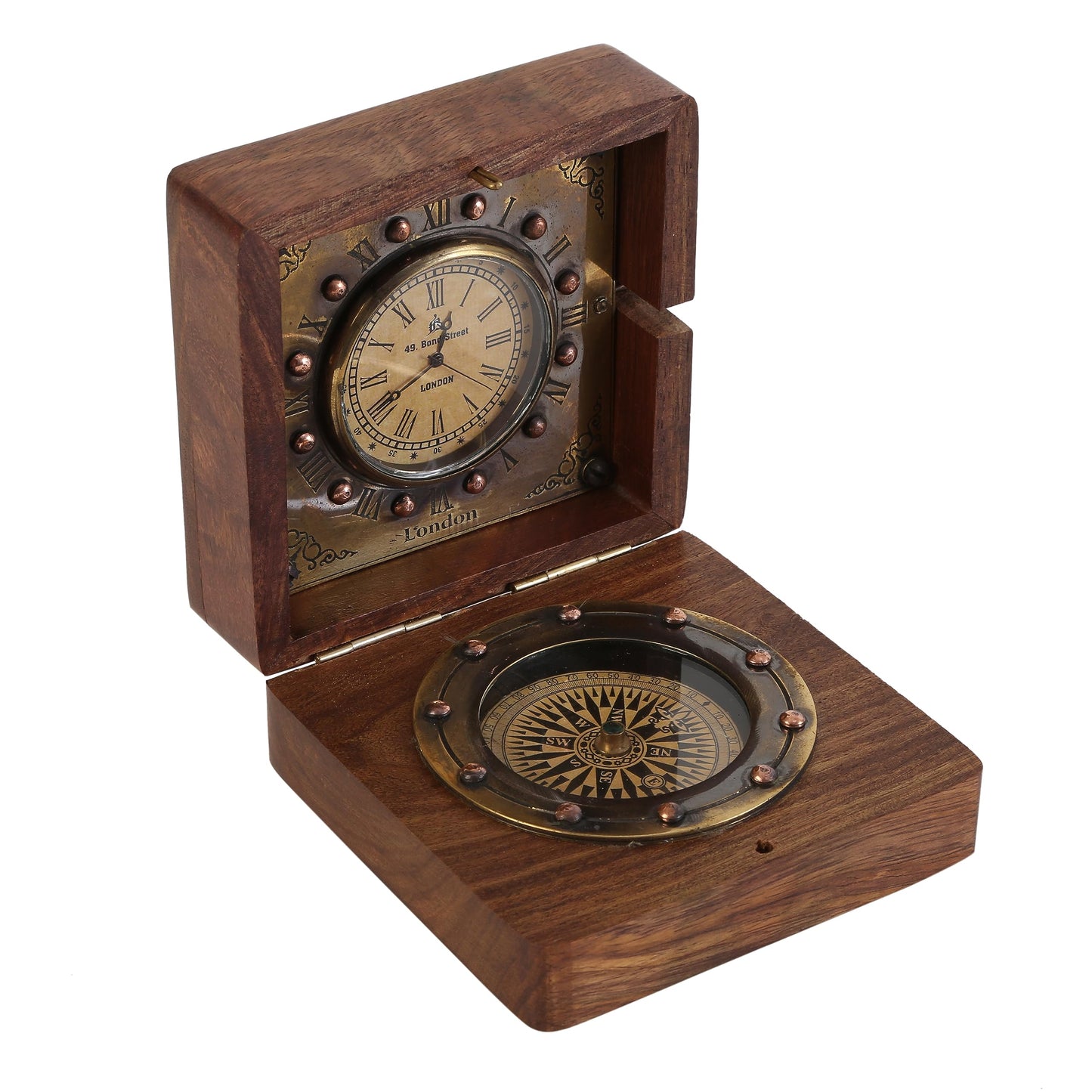 JUNZALINAUTIC Handmade Authentic Clock Compass in Rose Wood Box.