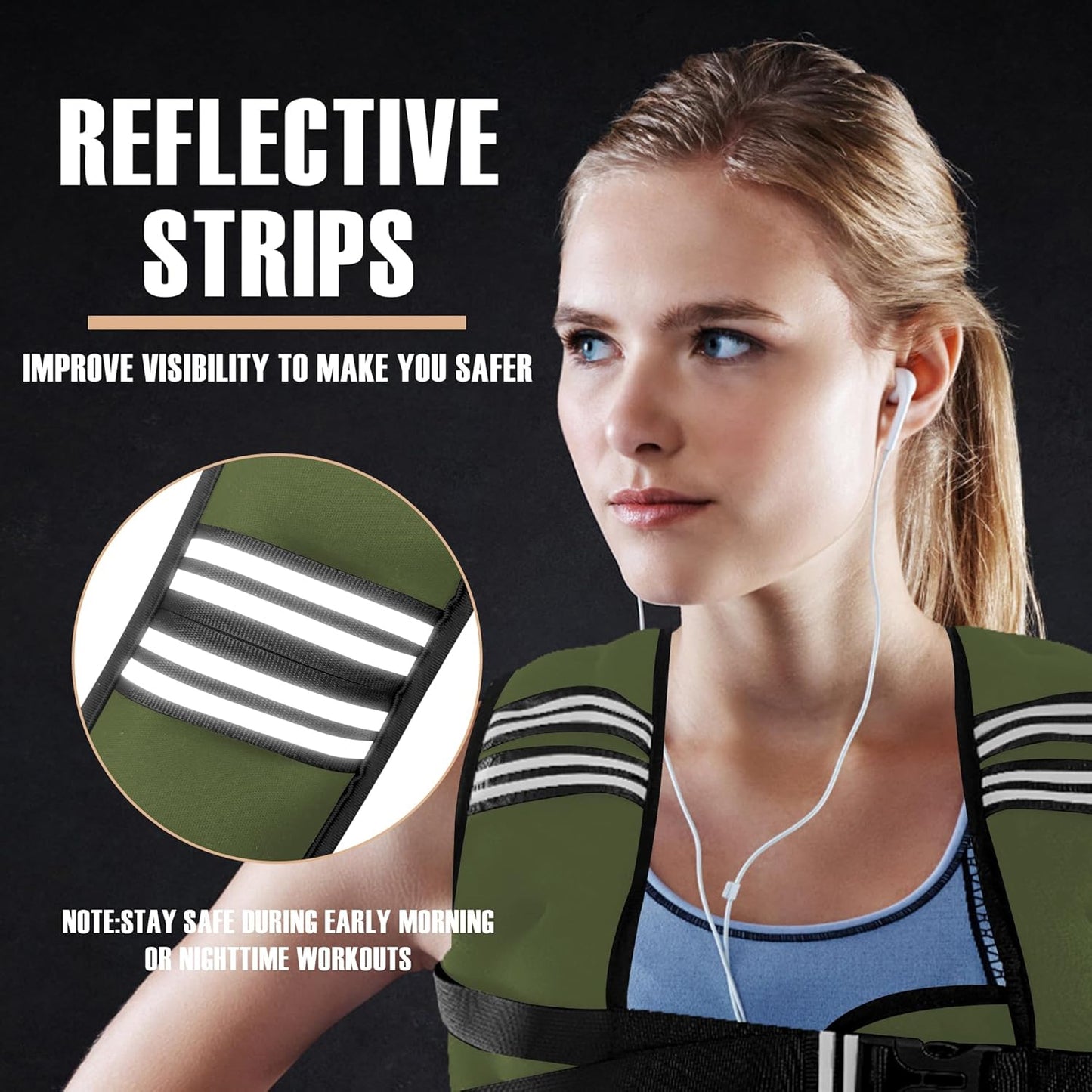 NATURELUX Weighted Vest - Adjustable 5-30lbs with Reflective Stripe for Strength Training & Running