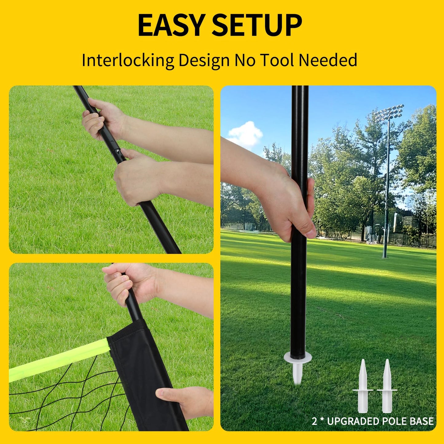 20FT Outdoor Volleyball Net Set System for Backyard Beach with Anti-Sagging Net, Iron Adjustable Height Poles, Soft PU Volleyball and Pump, Carry Bag - Instant Set Up & Durable (Black and Green)