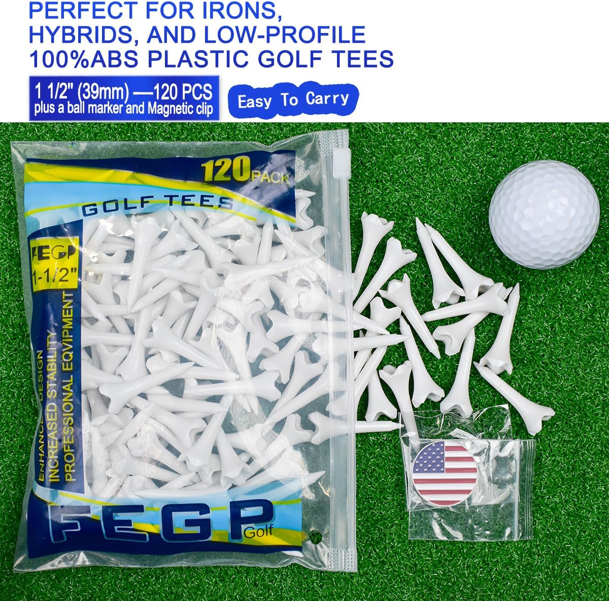 Performance Series Golf Tees by [Brand Name] - 1.5'' Short Plastic Tees for Irons & Hybrids | Pack of 120 White