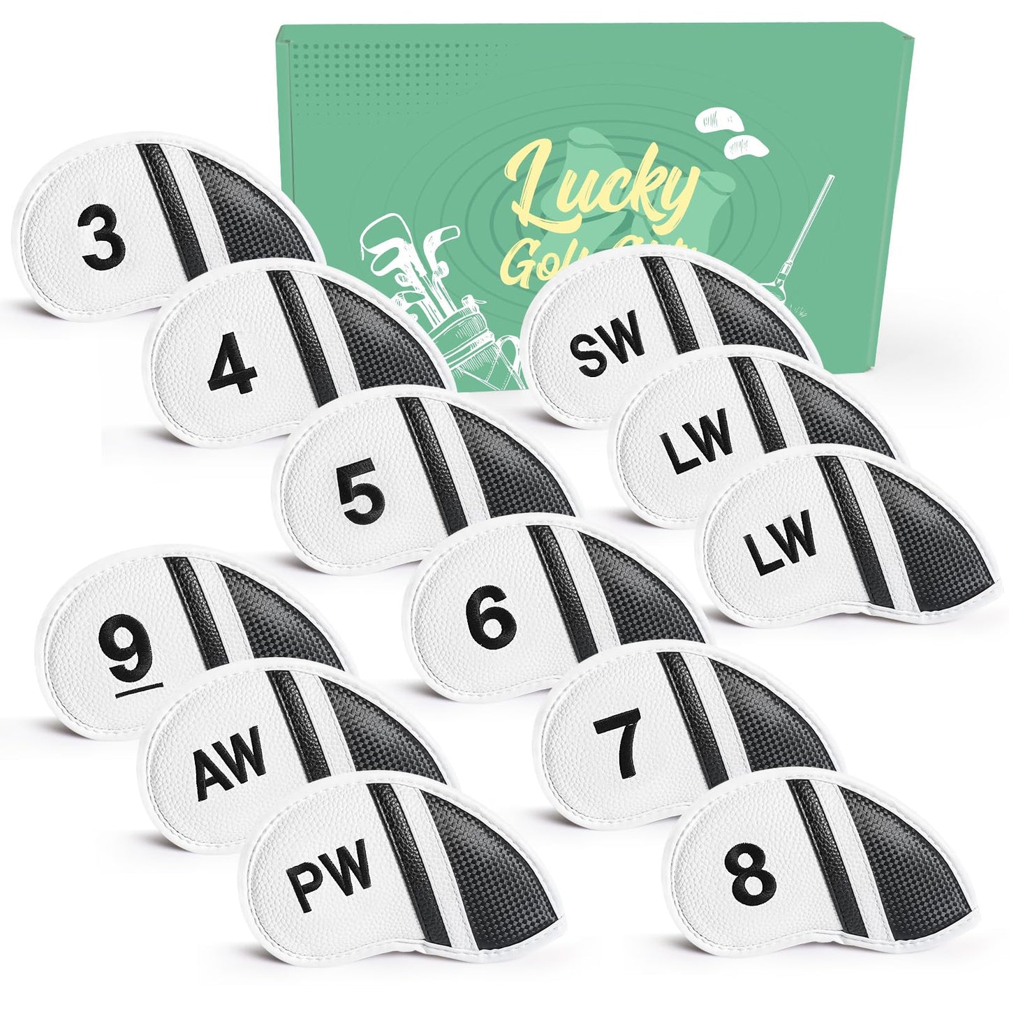 Amy Sport Golf Iron Head Covers Value 12 Pcs Set Thick Synthetic Leather, Protection Weatherproof Club Headcover Fit Universal Main Iron Wedge Golf Clubs for Men Women (White)