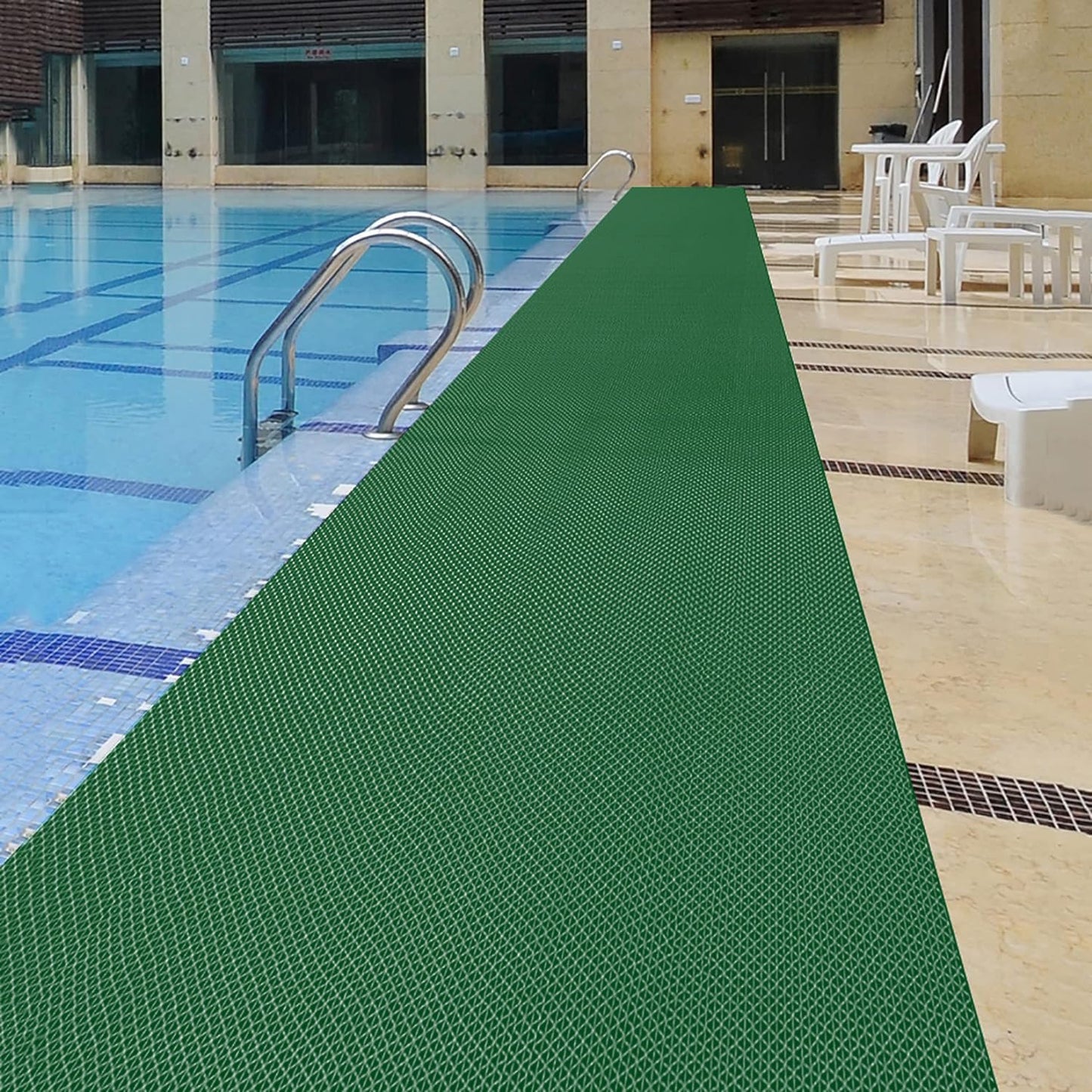 PVC Drainage Floor Mat Non-Slip Commercial Wet Area Mat for Outdoor and Indoor Restaurant Kitchen Bar Swimming Pool Splash Matting Water Drain Flooring Mat (Blue and Green, 3FTX11FT)