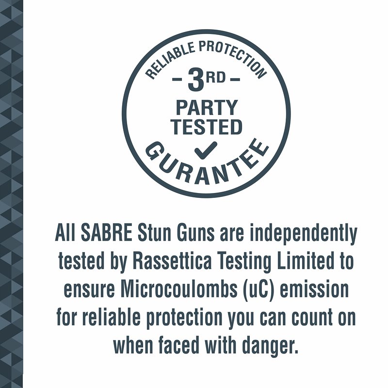 SABRE 2-in-1 Stun Gun with Flashlight & Belt Holster, .84 Microcoulombs (µC) Charge, 120 Lumen Flashlight, High, Low, & Strobe Light Modes, Safety Switch, Rechargeable, Ergonomic Grip, Compact Design