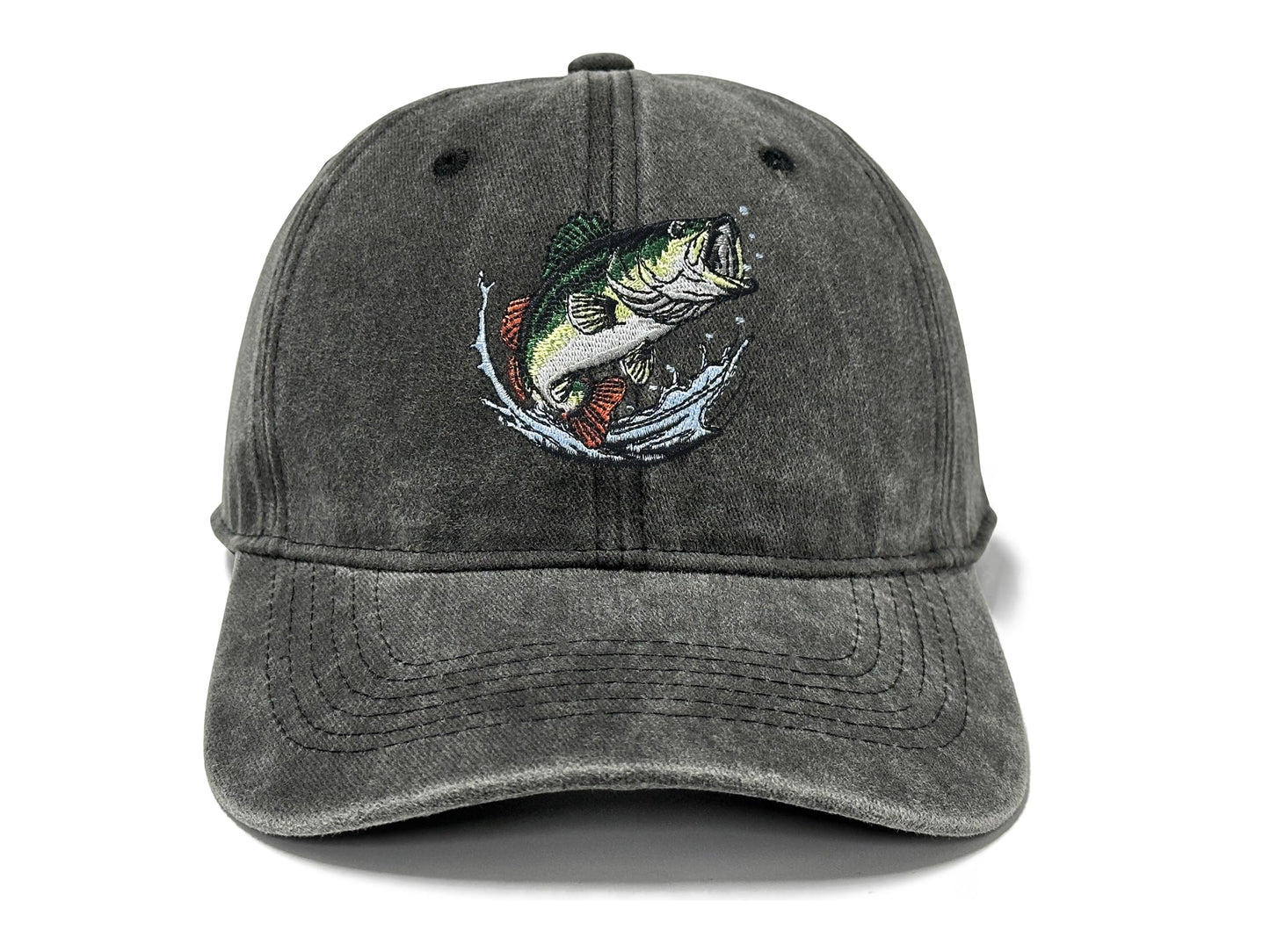 GDIQ Bass Fishing Hat, Gifts for Fisherman Angler Fish Lover, Boating Camping Outdoor Embroidered Baseball Cap, Adjustable Washed Black Dad Hat