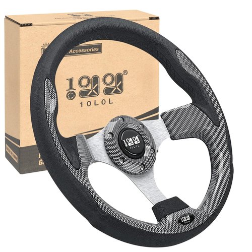 10L0L Golf Cart Steering Wheel for Yamaha, EZGO TXT/RXV/Valor, Club Car DS/Precedent/Onward/Tempo Golf Carts (Carbon Fibre)