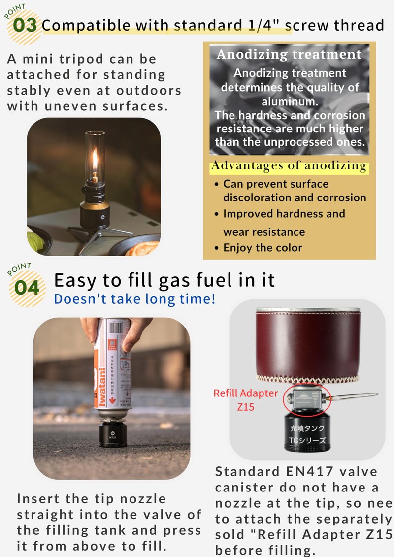 CAMPINGMOON Camping Gas Lantern Gas Candle with Empty Tank Black BKT-1D15