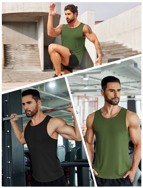 COOFANDY 3 Pack Workout Tank Tops Mens Quick Dry Muscle Sleeveless Shirts Running Gym t-Shirts Tank Slim Fit Small