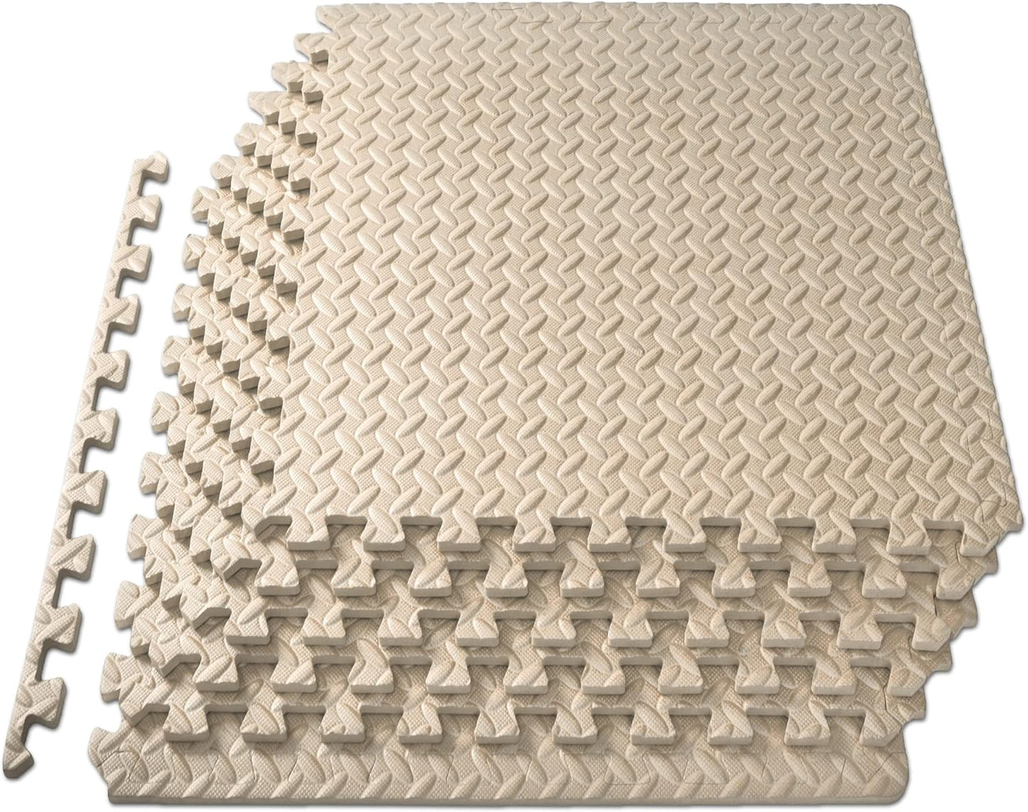 ProsourceFit Puzzle Exercise Mat - EVA Interlocking Foam Tiles for Home Gym | Cream, 24" x 24" x ½" - 6 Tiles