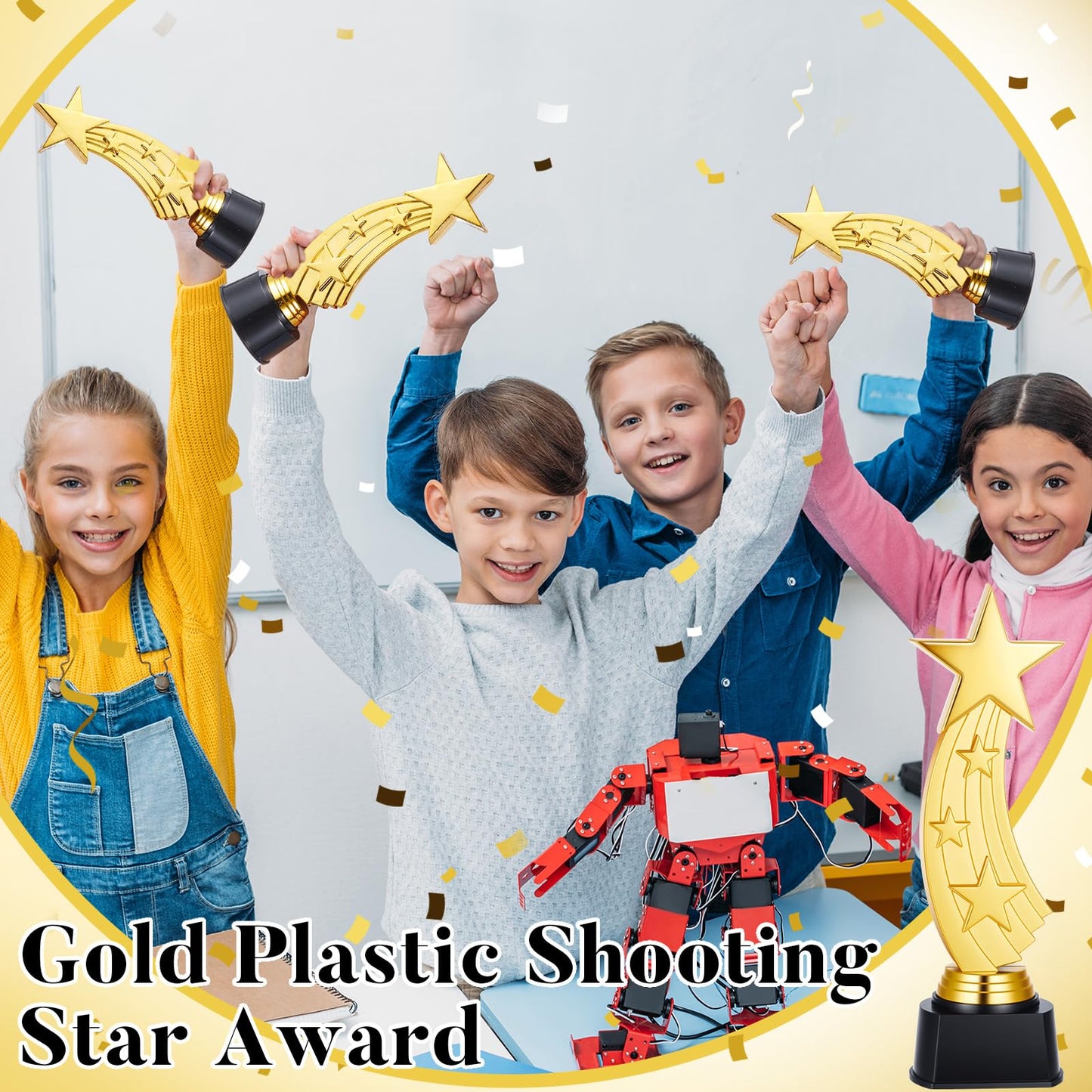 Quelay 4 Pcs 9.5 Inch Trophy Awards Gold Plastic Trophies Bulk for Sports Tournament Star Trophy for Employee Recognition, School Prize, Motivational Gift, Outstanding Achievement, Competition