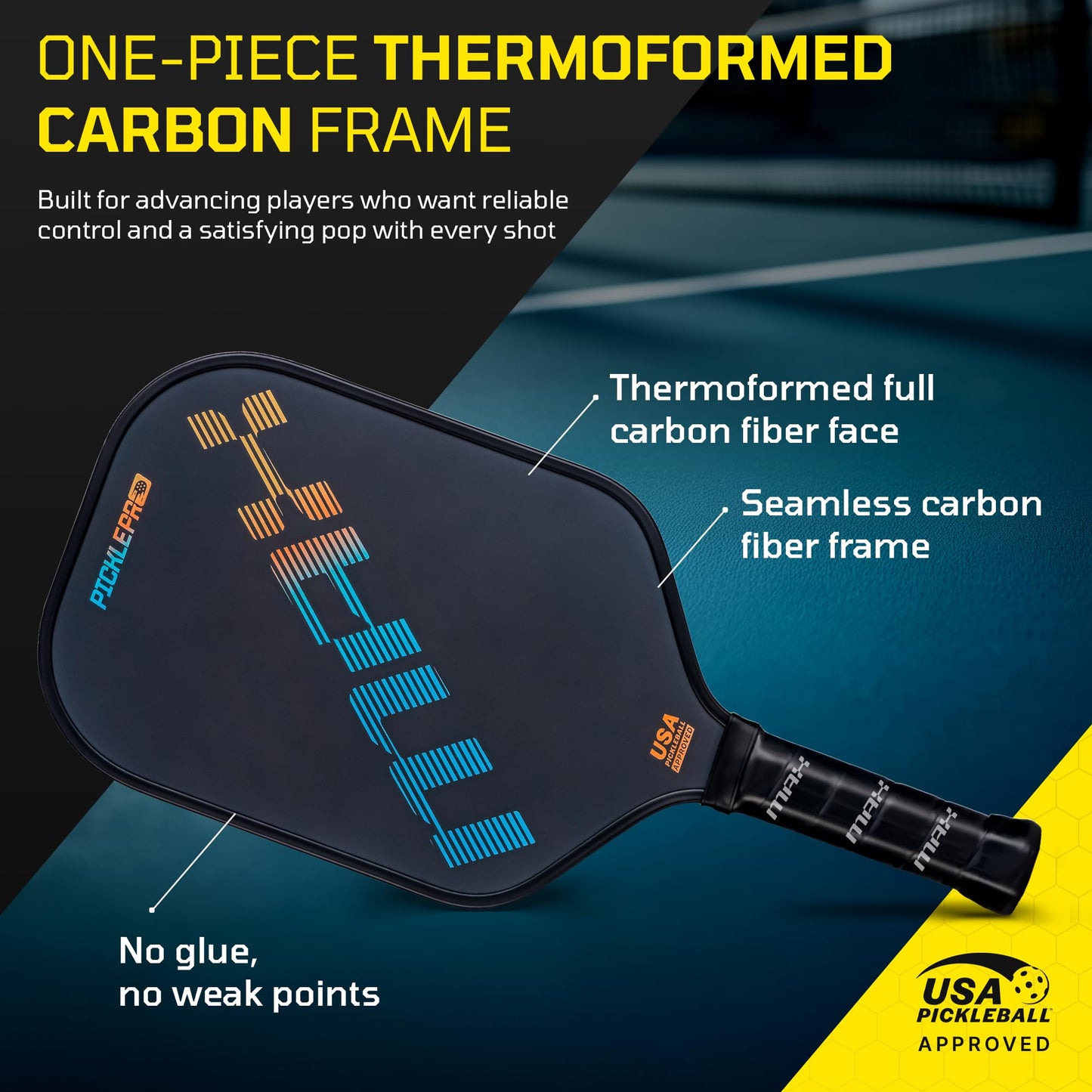 Premium Carbon Fiber Pickleball Paddles – Thermoformed Pickleball Paddle, Pro Tournament, USAP Approved, Spin Control Power Pickle Ball Paddle, Cover Included
