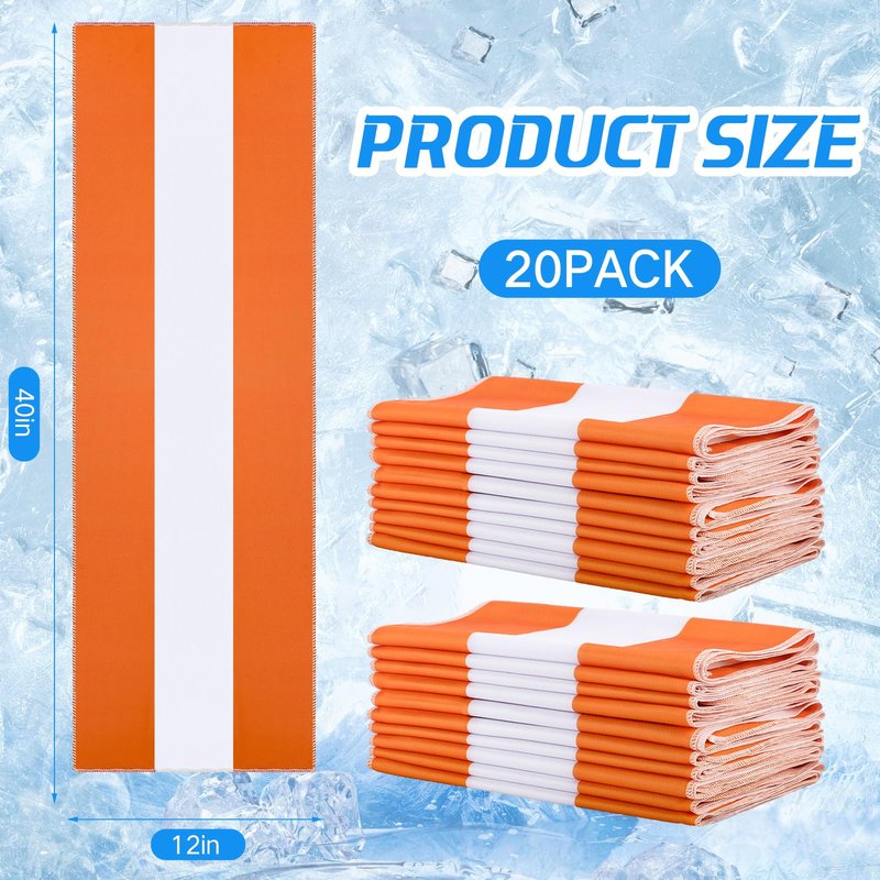 Coume 20 Pieces Cooling Towels Bulk for Neck and Face 40 x 12 Inch Double Layer Microfiber Soft Breathable Chilly Orange Cold Towels for Gym Yoga Camping Running Workout Travel Sports