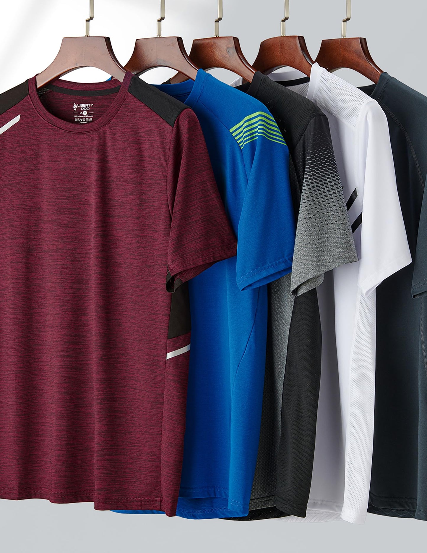 5 Pack Men’s Active Quick Dry Crew Neck T Shirts | Athletic Running Gym Workout Short Sleeve Tee Tops Bulk (Set 2, X-Large)