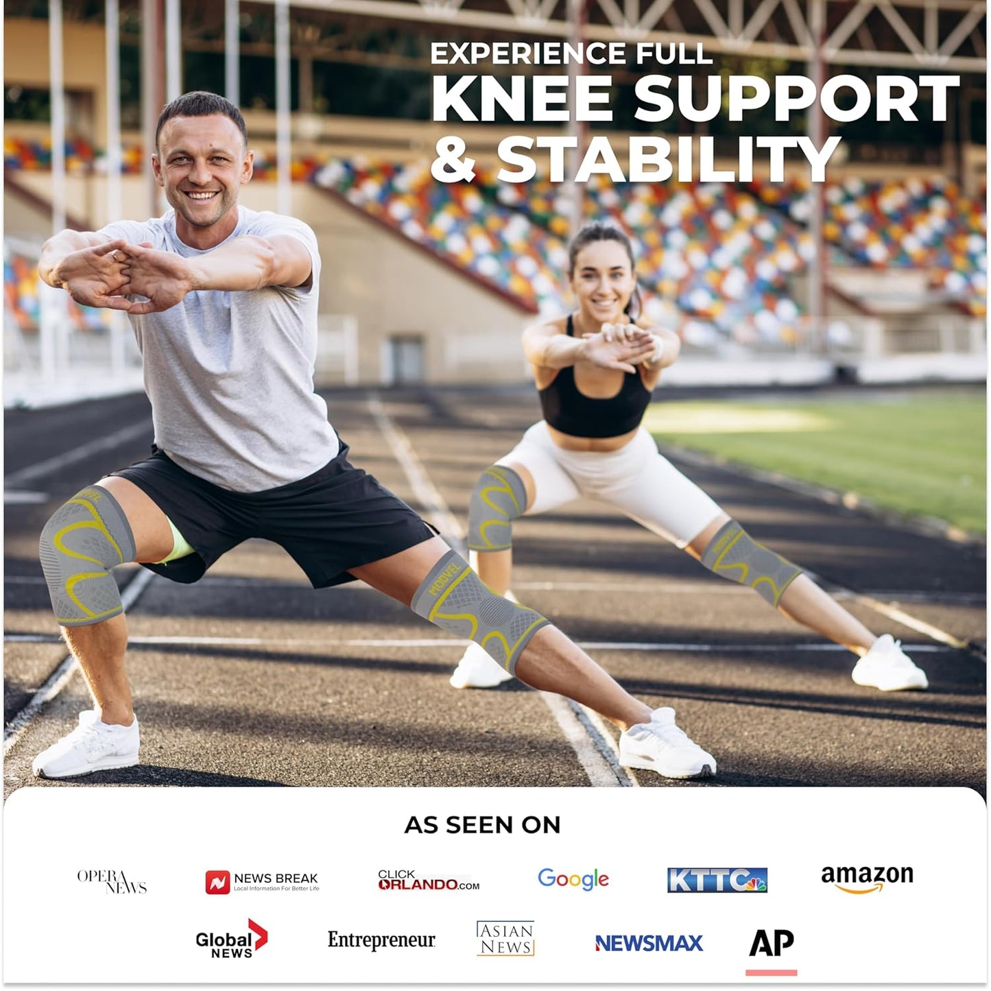 Modvel Compression Knee Brace - 2-Pack Support Sleeves for Running & Pain Relief | Meniscus Tear, ACL, Arthritis