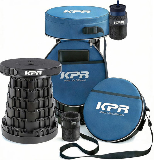 KPR 2026 Upgraded Collapsible Stool & 3IN1 Cushioned Carry Bag, Portable Telescopic Camping Chair, Adjustable Height Folding Step Stool Retractable Seat or Footrest for Outdoors & Indoor, Max 620lbs