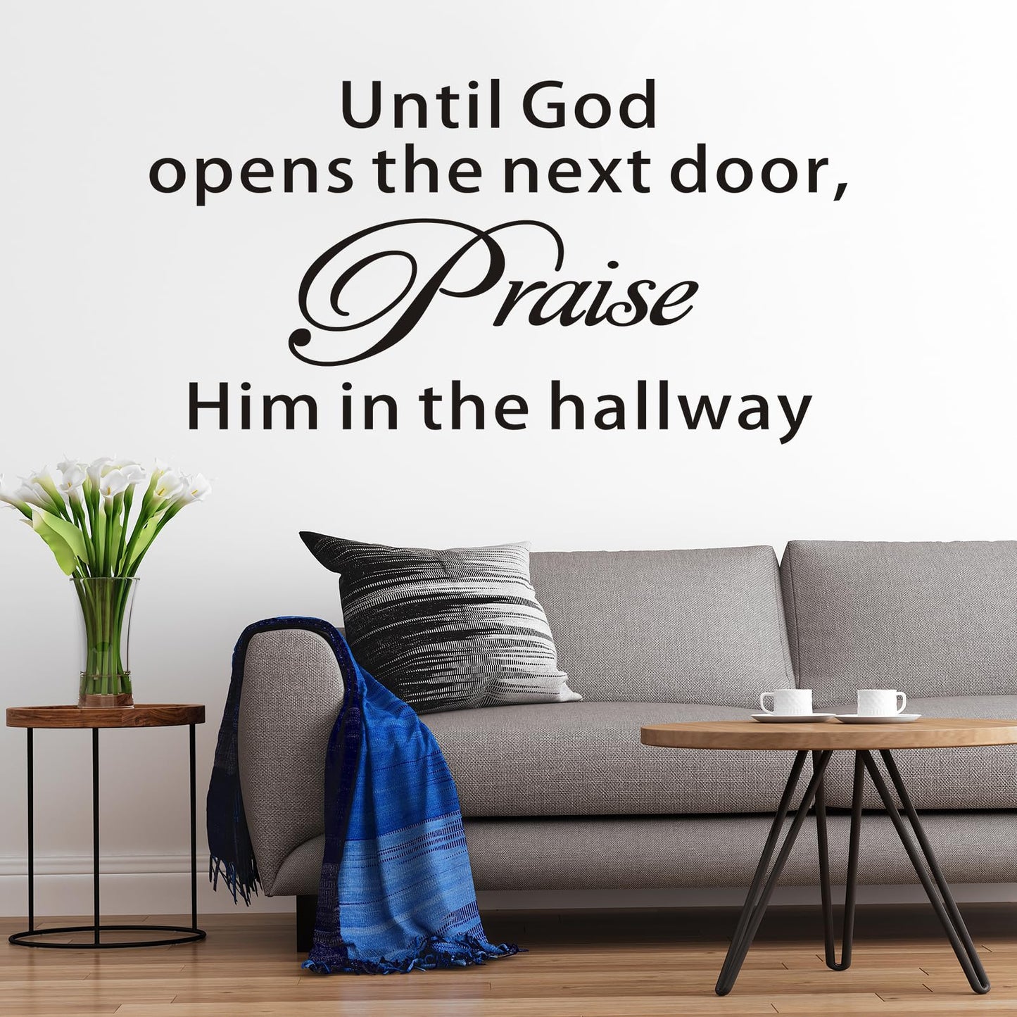 Bible Verse Wall Stickers for Bedroom: Christian Quotes Inspirational Vinyl Art Wall Decals for Living Room Kitchen - Until God Opens The Next Door 21" X 11"