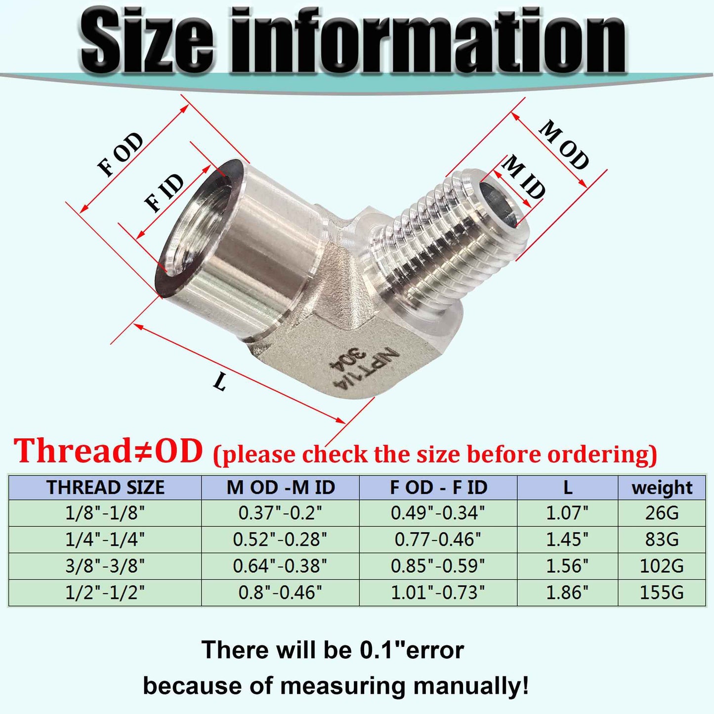 2pcs 90 Degree Street Elbow, 304 Stainless Steel Forged Barstock Street Elbow Adapter, Heavy Duty 5800PSI 1/2" NPT Female x 1/2" NPT Male Pipe Fitting Connecto (1/2" MNPT x 1/2" FNPT)