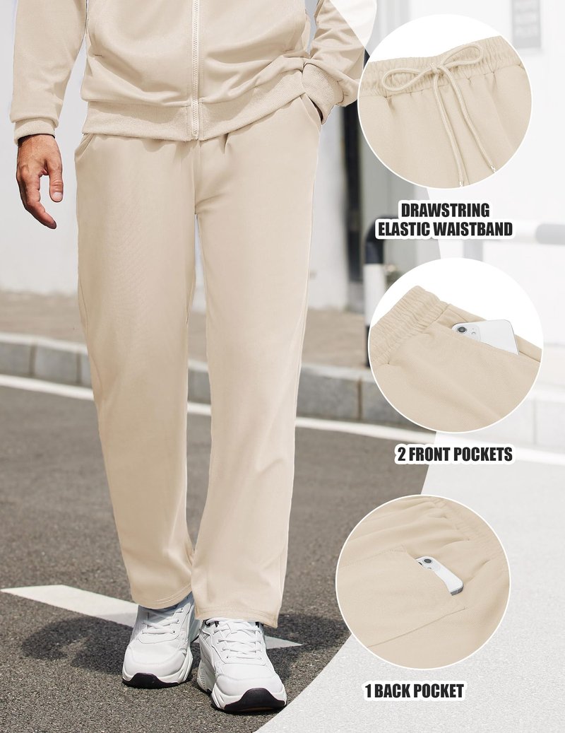 COOFANDY Men's Athletic 2 Pieces Tracksuit Long Sleeve Causal Full Zip Sweat Suit Lounge Set Running Activewear Cream 2XL