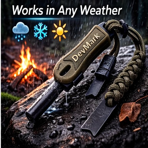 Devmark Ferrocerium Fire Starter with Paracord Lanyard and HSS Striker, 3/8" Long Ferro Rod Fire Steel for for Camping, Bushcraft, Survival & Emergency Use