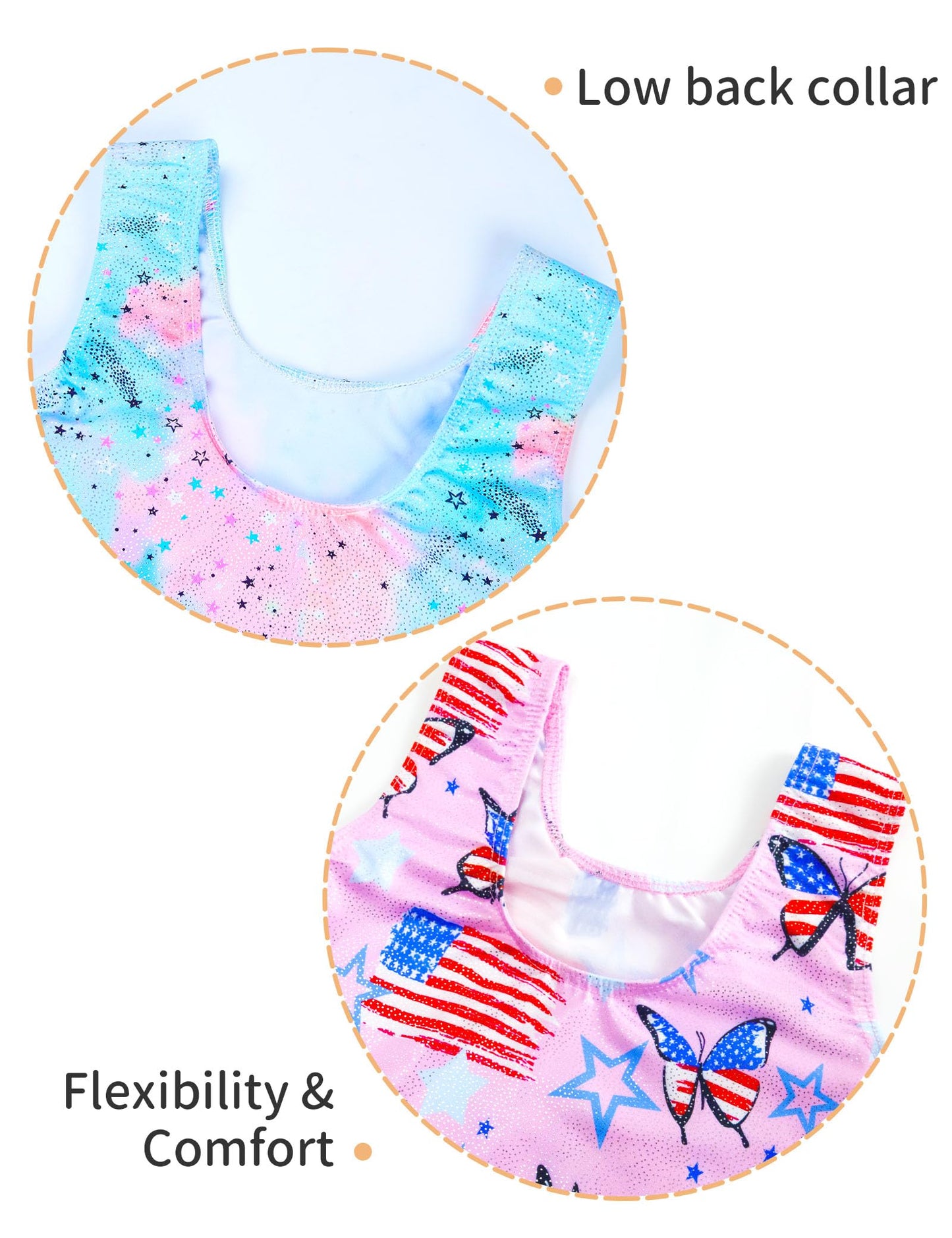 Nokecina 2 Pack Gymnastics Leotards for Girls Size 4t 5t Sleeveless Shiny Tumbling Unitard Pink Blue Biketards with Shorts