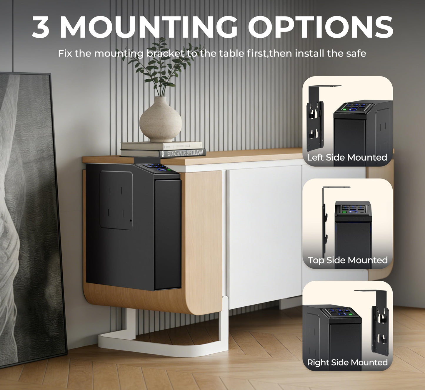 Biometric Slider Safe, 4 Unlock Methods, Wall Safe for Home Defense, Mountable biometric Safe & Lock Box for Nightstand, Desk, Bedside, Truck