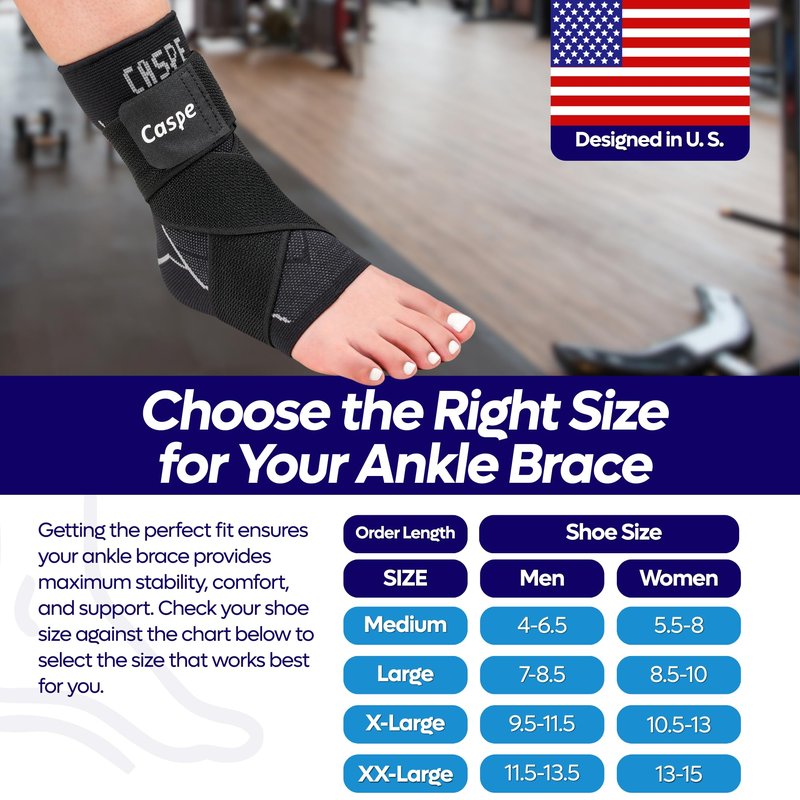 Caspe 2 Pack Ankle Brace for Men & Women, Ankle Wrap with Adjustable, Removable X-Strap, 3D Knit Compression Sleeve, Compression Socks for Plantar Fasciitis, Arch Support (Black, Medium)