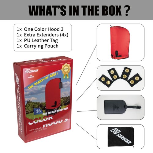 SANDIAN, Golf Bag Rain Hood Cover V3 Cape, Upgraded Version Color Hood3, Padded Club Protection, Heavy Duty All Weather Resistant, One Size Fits Most Stand Carry Cart Tour Bags [Red Color]