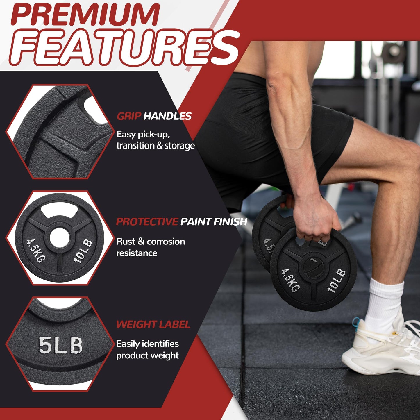 Fitvids Olympic Cast Iron 2-Inch Weight Plate for Strength Training & Weightlifting, 2.5LB Set of 4