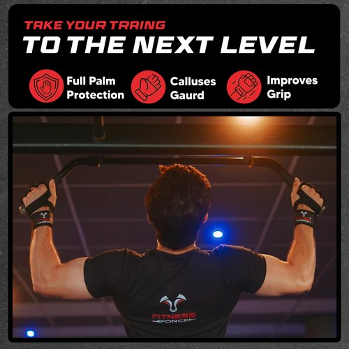 FITNESS FORCE Ventilated Weightlifting Gloves Workout Gloves for Men & Women with Built-in Wrist Wraps Fingerless Gym Gloves for Men Perfect for Exercise Fitness, Weight Lifting (Black, Medium)